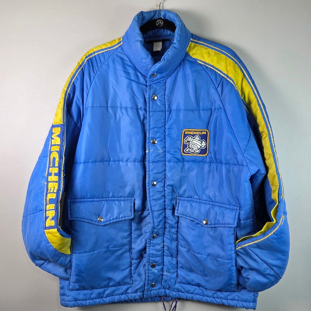 Swingster Michelin Racing Jacket Mens L Blue Fair Vintage Puffer Coat Retro